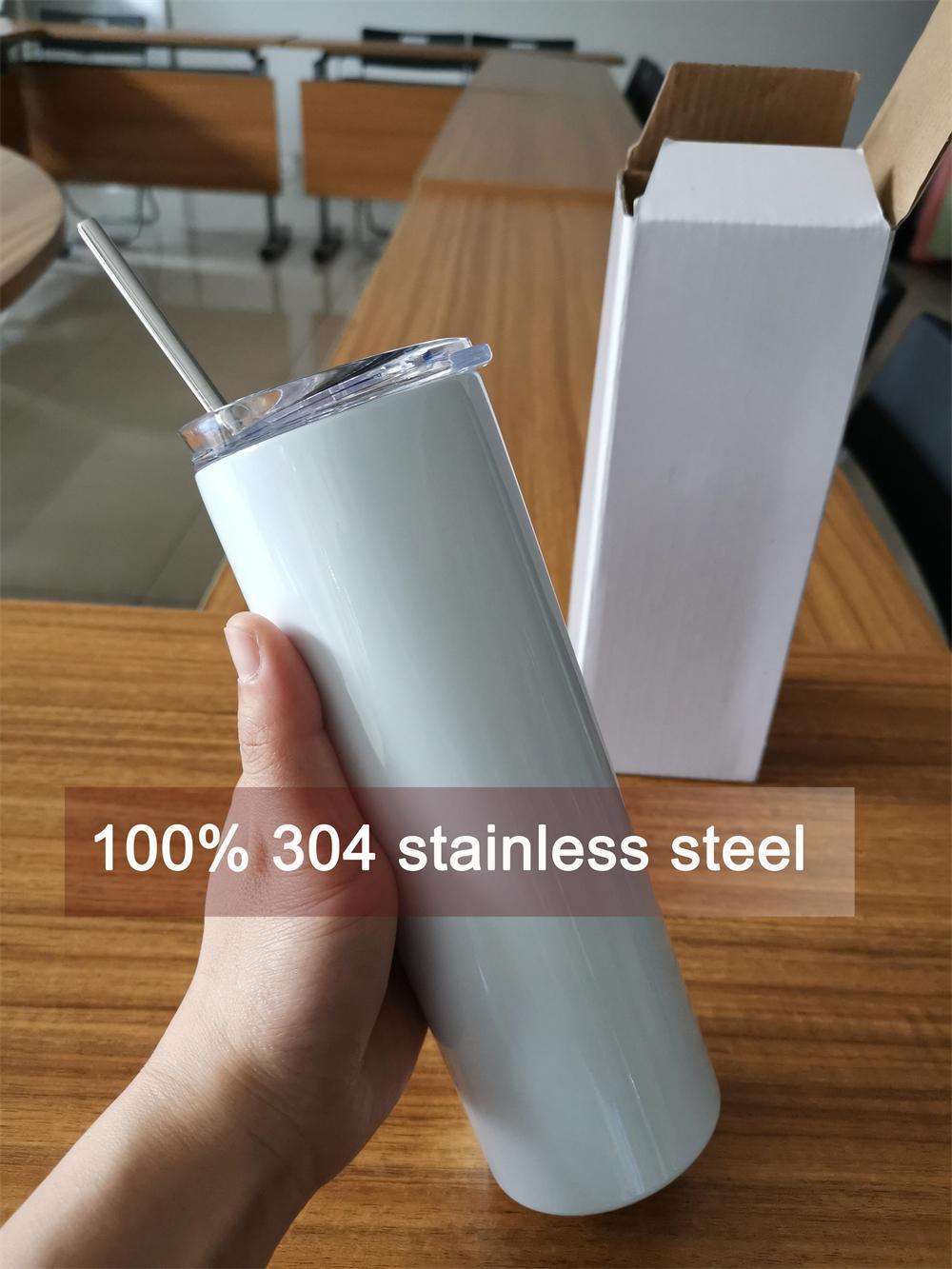 US Stock 20oz STRAIGHT Water Bottles Blank Sublimation Slim Cup Coffee Mugs with Lid and Plastic Straw Beer Tumblers 25pc/Carton