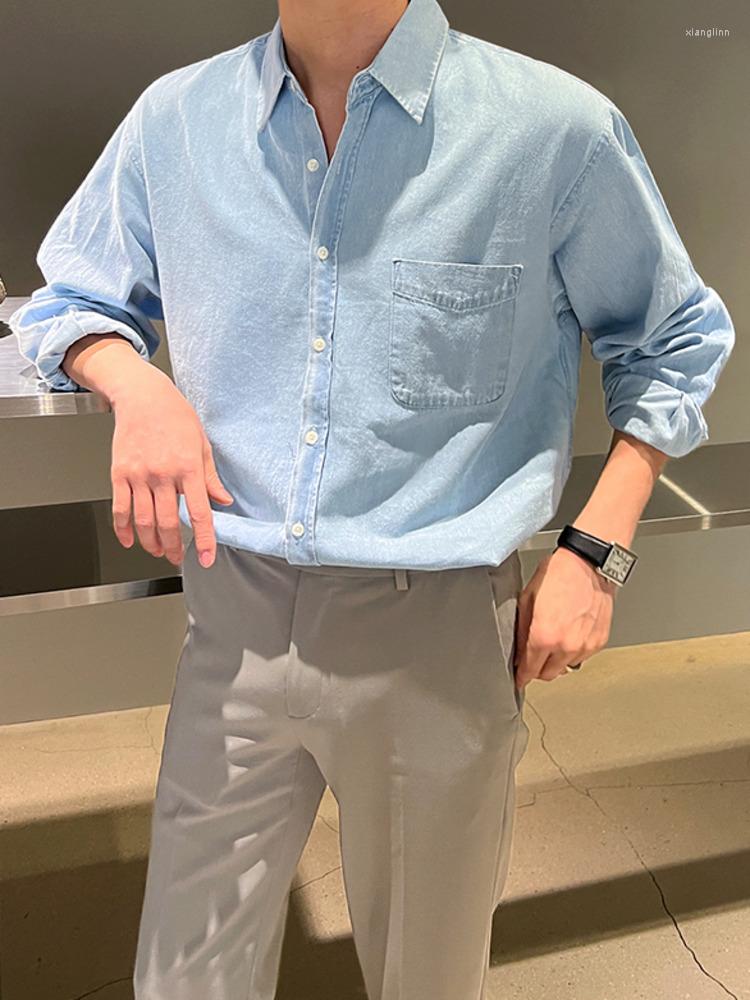 Men's Casual Shirts SYUHGFA 2022 Autumn Turn Down Collar Long Sleeve Denim Shirt Single Pocket Loose Korean Streetwear Men Clothing, Blue
Men's Casual Shirts SYUHGFA 2022 Autumn Turn Down Collar Long Sleeve Denim Shirt Single Pocket Loose Korean Streetwear Men Clothing, Blue