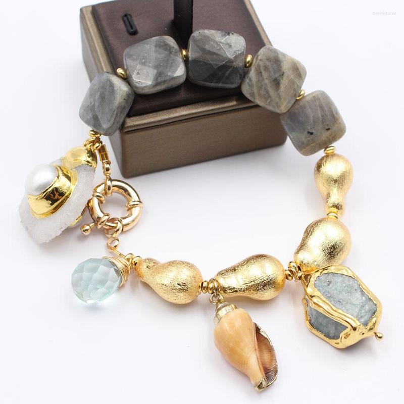 Strand GuaiGuai Jewelry Natural Square Labradorites Blue Amazonites White Pearl Quartzs Shell Gold Plated Beads Bracelet For Women
Strand GuaiGuai Jewelry Natural Square Labradorites Blue Amazonites White Pearl Quartzs Shell Gold Plated Beads Bracelet For Women