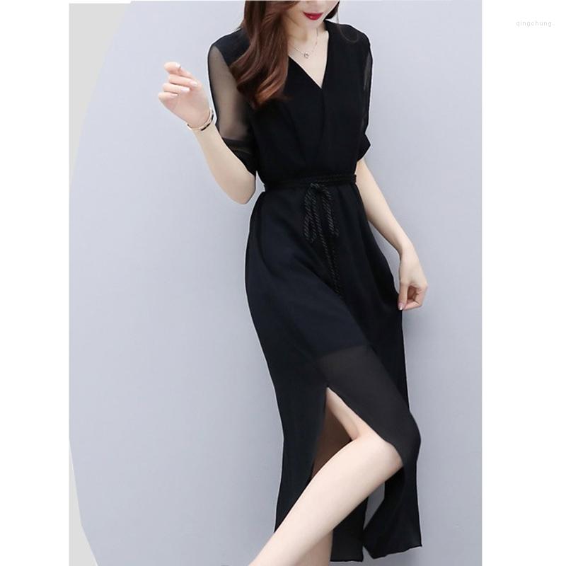 Casual Dresses Black Chiffon V-neck Split Midi Dress Ukraine Fashion Thin For Women Vestido Summer FashionTemperament Sexy Party
Casual Dresses Black Chiffon V-neck Split Midi Dress Ukraine Fashion Thin For Women Vestido Summer FashionTemperament Sexy Party
