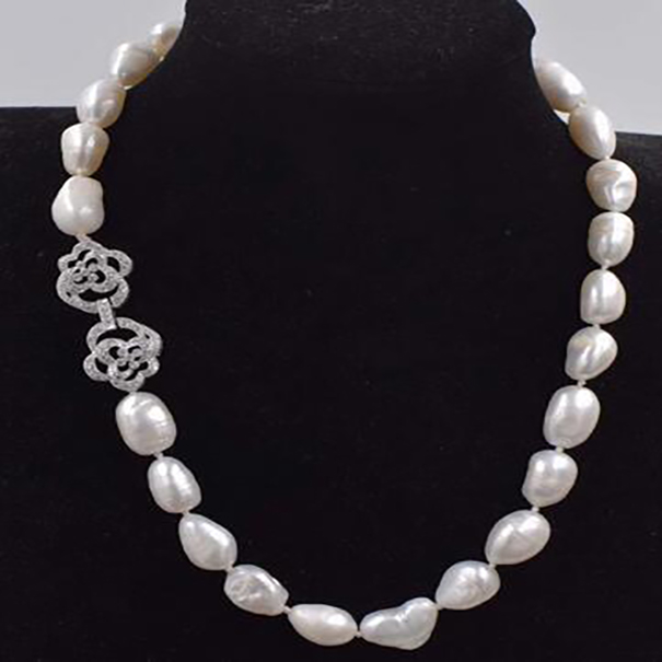 pearl white baroque 10-13mm neck 18inch wholesale bead discount Necklace