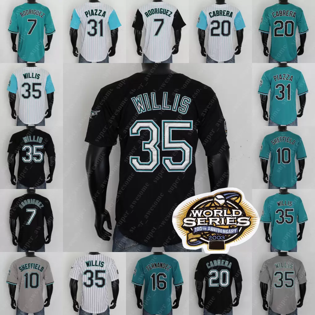 Florida Baseball Jersey Miguel Cabrera Ivan Rodriguez Dontrelle Willis Derrek Lee Mike Lowell Andre Dawson Gary Sheffield Juan Pierre Mike P, Black with 2003 ws patch