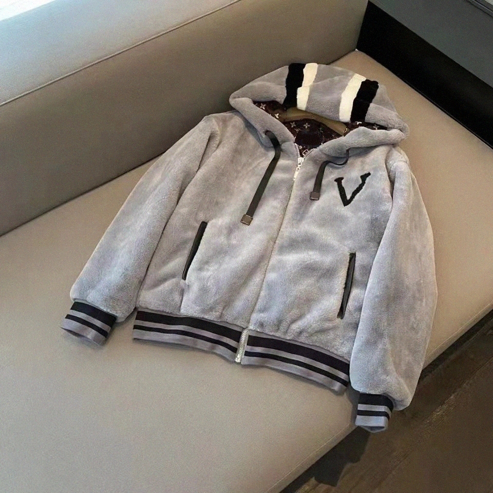Designer Men Jackets Loose Outwear Coats Mens Oversized Wool Lamb Patchwork Jacket Hooded Warm Print Letter