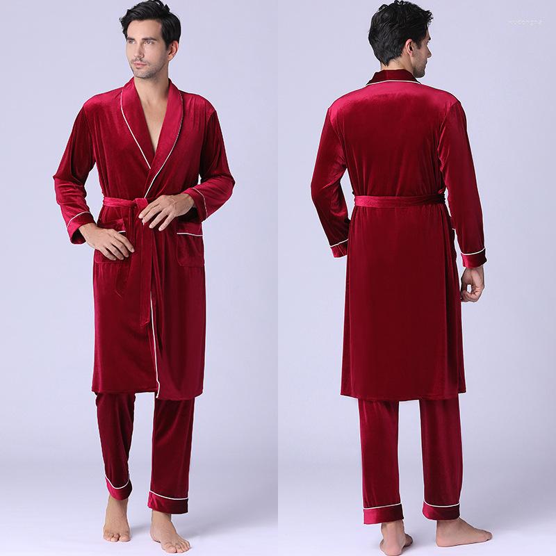 Men's Sleepwear Velvet Man's Pajamas Sets Robes And Pants Wine/Navy 2 Pieces Home Wear Size XL XXL
Men's Sleepwear Velvet Man's Pajamas Sets Robes And Pants Wine/Navy 2 Pieces Home Wear Size XL XXL