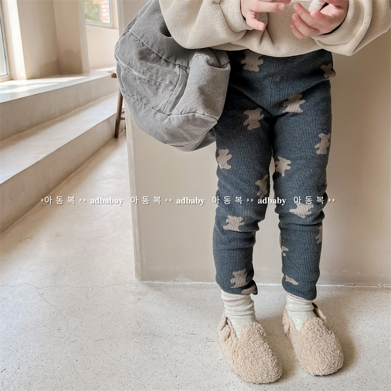 Leggings Tights Winter Children Warm Fleece Cute Cartoon Bear Print Girls Cotton Baby Girl Plus Velvet Thick Pants 221203