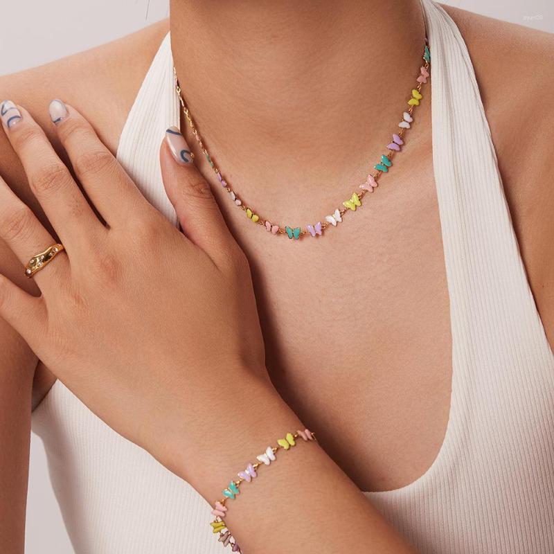 Chains Stainless Steel Colorful Enamel Butterfly Pendant Necklace For Women Trendy Daisy Oil Drop Wedding Bracelet Boho Party Jewelry
Chains Stainless Steel Colorful Enamel Butterfly Pendant Necklace For Women Trendy Daisy Oil Drop Wedding Bracelet Boho Party Jewelry