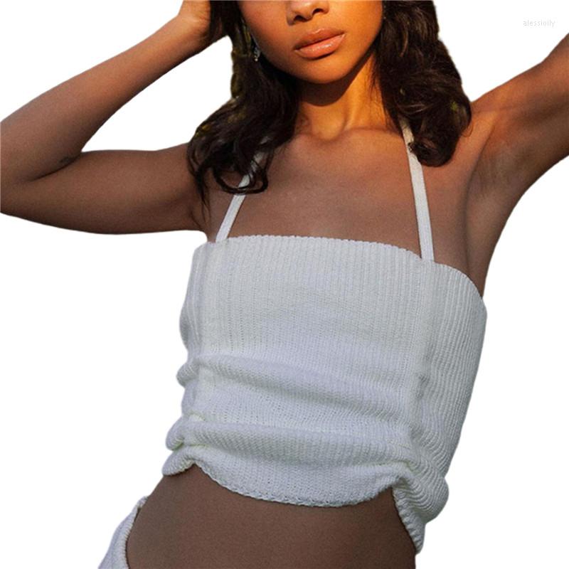 Women' Tanks Women Halterneck Sleeveless Knitted Slim Fit Summer Casual Solid Color Rib Knit Bandeau Crop Tops Streetwear Y2K Clubwear, White
Women' Tanks Women Halterneck Sleeveless Knitted Slim Fit Summer Casual Solid Color Rib Knit Bandeau Crop Tops Streetwear Y2K Clubwear, White