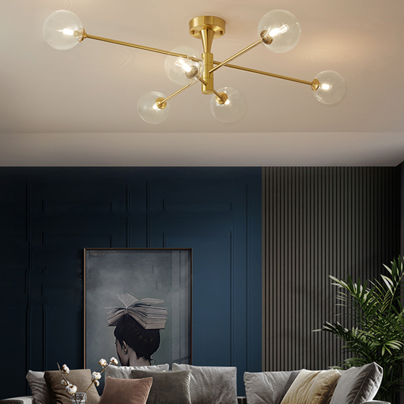 

Luxury Copper Chandeliers Lighting Gold Ceiling Hanging Lamp For Living Dining Room Kitchen Loft Glass Ball Lustre