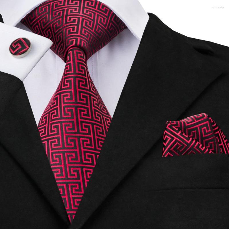 

Bow Ties SN-554 Red Black Novelty Tie Hanky Cufflinks Sets Men's Silk For Men Formal Wedding Party Groom