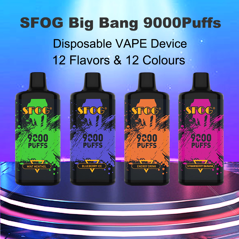 new disposable vape pen SFOG big bang 9000 puffs 12 flavors e cigarette mesh coil 18ml rechargeable vapes box adjustable airflow big vapor original puff wholesale
new disposable vape pen SFOG big bang 9000 puffs 12 flavors e cigarette mesh coil 18ml rechargeable vapes box adjustable airflow big vapor original puff wholesale