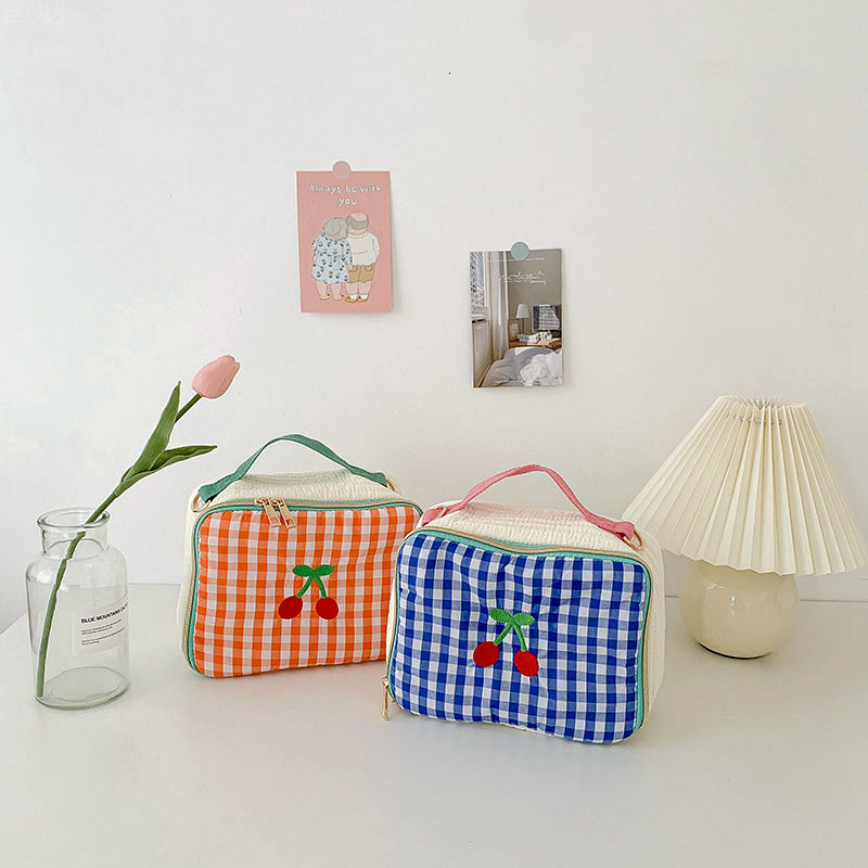 Backpacks Korea Children s Crossbody Bag Plaid Parent child Girl s Handbag Light Cotton Kids Shoulder Lunch Box 221203