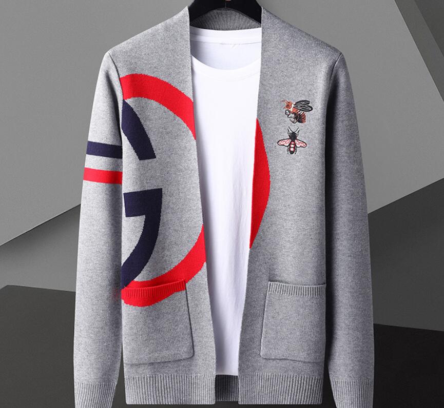 Men's Sweaters Fall Casual Letter Print Sweater Designer Brand Fashion Pocket Knit Cardigan Jacket