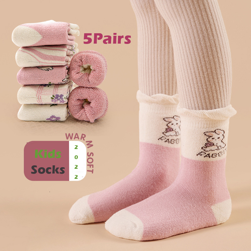 Kids Socks MianS Girls Winter Colorful Quarter Cotton Snow Sport Cartoon Bears for Boys Autumn Wear 5 Packs 221203