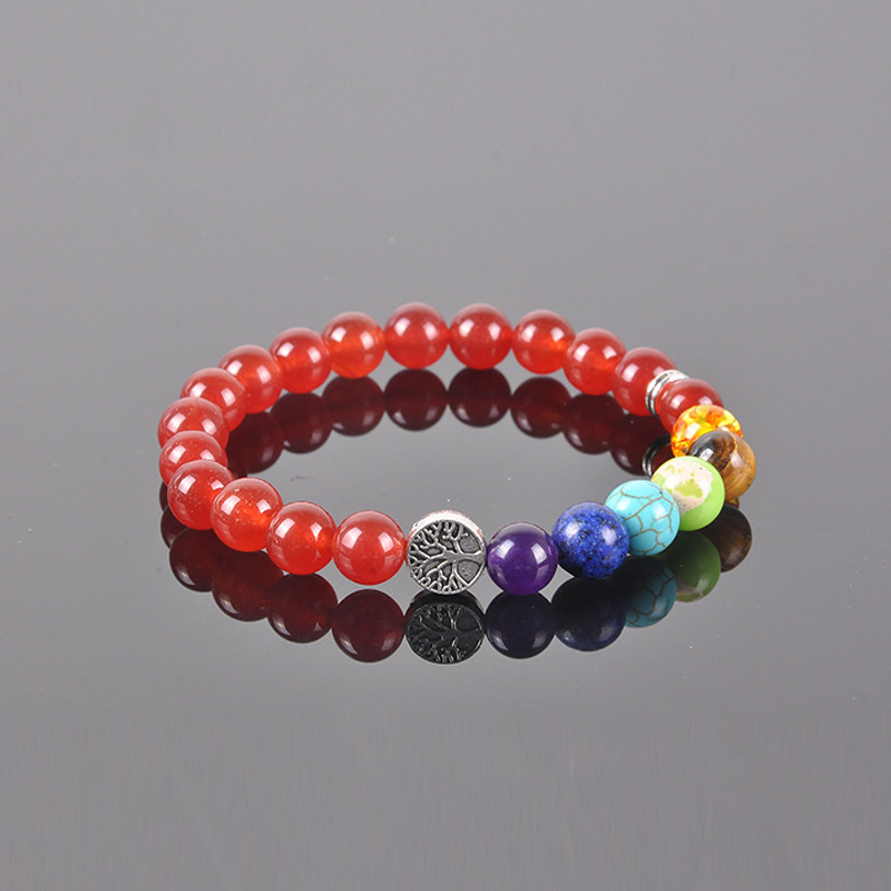 8mm Natural Stone Tiger Eye Rose Quartz Agate Chakra Beads Tree Of Life Bracelet Bangles Bracelets for Women Yoga Jewelry