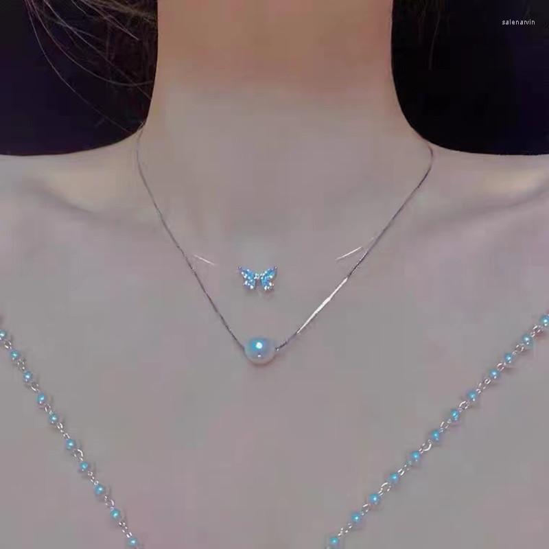 Chains 2022 Double Layer Zircon Silver Colour Butterfly Pearl Necklace Women's Shining Fashion Wedding Jewelry Birthday Gifts
Chains 2022 Double Layer Zircon Silver Colour Butterfly Pearl Necklace Women's Shining Fashion Wedding Jewelry Birthday Gifts