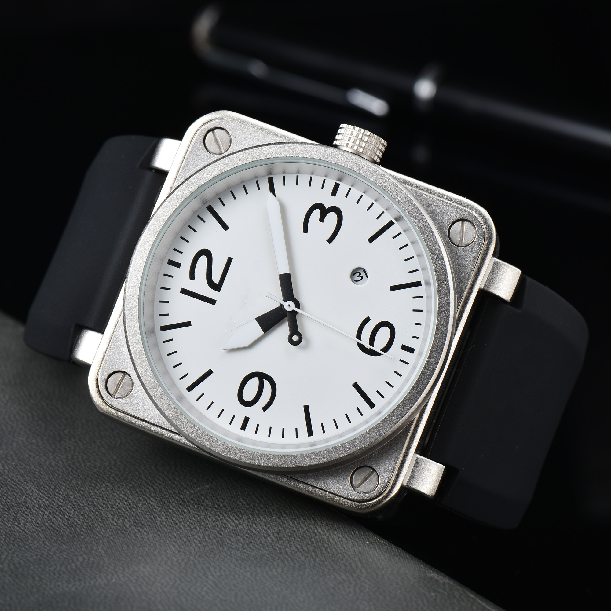 Sports machinery men's BR watch ROSS watch waterproof world time full function ultra-thin personality square luminous dial rubber band
Sports machinery men's BR watch ROSS watch waterproof world time full function ultra-thin personality square luminous dial rubber band