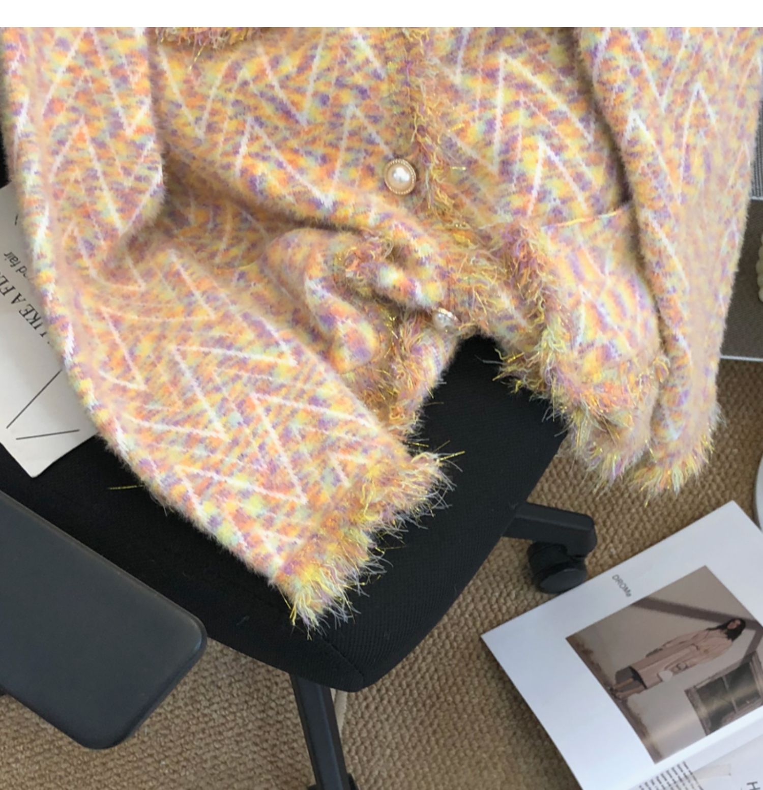 Womens v-neck colorful knitted mohair wool single breasted sweater tassel cardigan coat