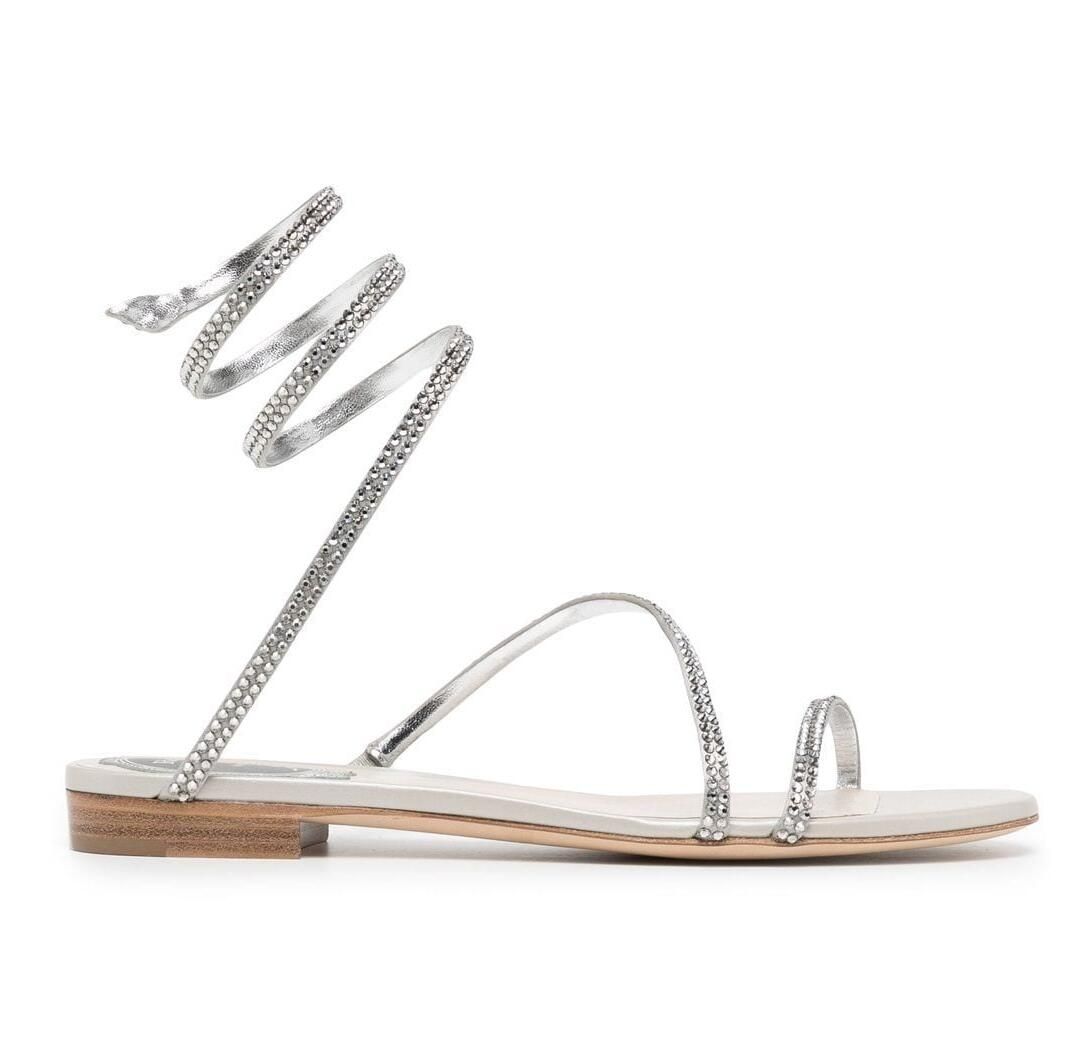 Nome Design Cleo Stiletto Sandali Tallone Per Scarpe Da Donna Tacchi Piatti Piatti Crystal Caovilla Strake Strass Strass Scherma-image