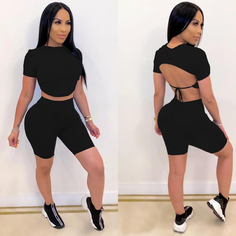 Women' Tracksuits MUDAN Spring And Autumn Women' Halter Neck Lace Pure Color Slim Short Sleeve Sports Casual Shorts 2-Piece Set, Black
Women' Tracksuits MUDAN Spring And Autumn Women' Halter Neck Lace Pure Color Slim Short Sleeve Sports Casual Shorts 2-Piece Set, Black
