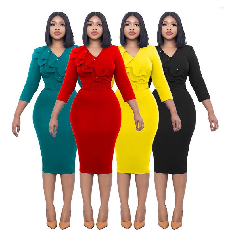 Casual Dresses Solid Color Midi Dress For Women V Neck High Waist Ruffle 2022 Elegant African Female Autumn Fall Office Ladies Fashion, Black
Casual Dresses Solid Color Midi Dress For Women V Neck High Waist Ruffle 2022 Elegant African Female Autumn Fall Office Ladies Fashion, Black