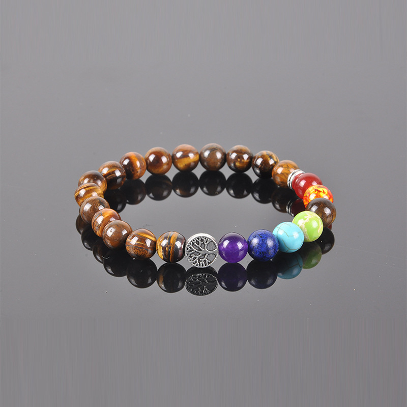 8mm Natural Stone Tiger Eye Rose Quartz Agate Chakra Beads Tree Of Life Bracelet Bangles Bracelets for Women Yoga Jewelry