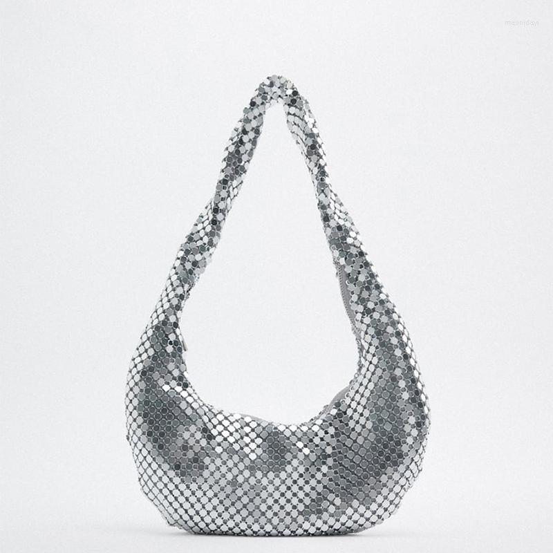 Evening Bags Silver Metal Mesh Shoulder Designer Bag Women's High-quality Texture Sequins Crescent Purse, Black
Evening Bags Silver Metal Mesh Shoulder Designer Bag Women's High-quality Texture Sequins Crescent Purse, Black
