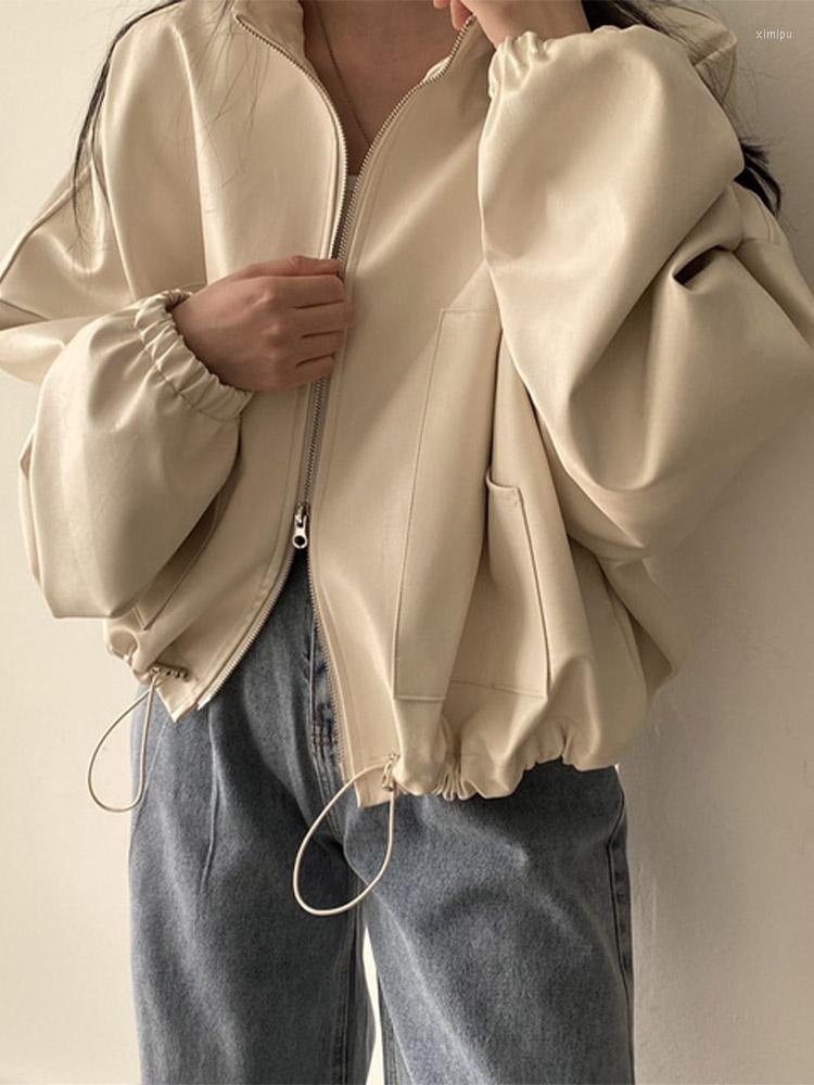 Women's Leather Zipper Jacket Women Korean Chic Loose Coat Female Drawstring Lace-up Big Pocket Outwear Lady Stand Up Collar Winter Top, Beige
Women's Leather Zipper Jacket Women Korean Chic Loose Coat Female Drawstring Lace-up Big Pocket Outwear Lady Stand Up Collar Winter Top, Beige
