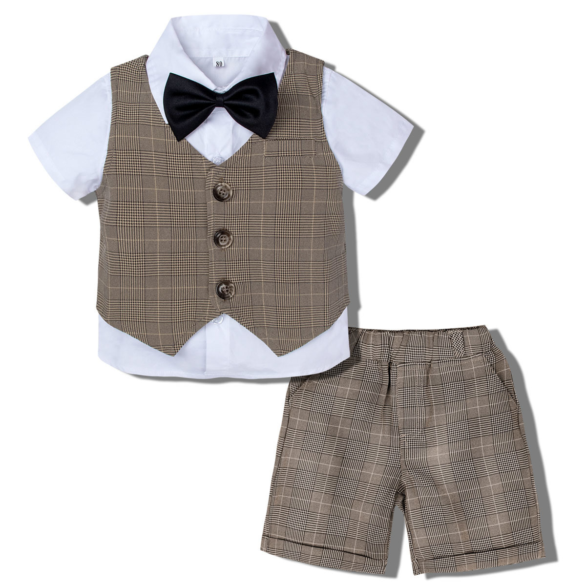 Clothing Sets 3PCS Baby Kids Boys Child Wedding Formal Suit Outfit Toddler Summer White Shirt with Bow TieVestShorts Costumes 221203