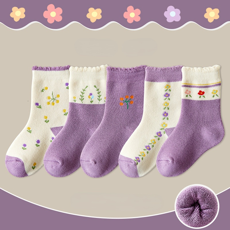 Kids Socks 5 Pairs Lot 1 12T Children s Autumn Winter Terry Thicken Cotton Baby Cartoon Cute Boys and Girls Towel 221203