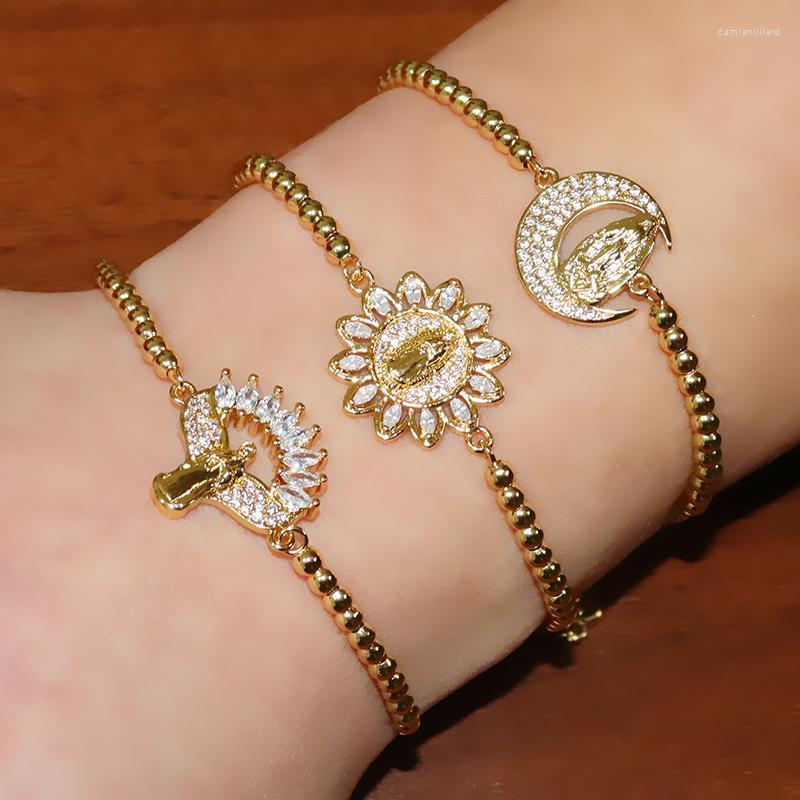 Charm Bracelets CZ Stone Crystal Virgin Mary Beaded Bracelet Woman Christian Jewelry Gold Color Beads Ball Virgen De Guadalupe
Charm Bracelets CZ Stone Crystal Virgin Mary Beaded Bracelet Woman Christian Jewelry Gold Color Beads Ball Virgen De Guadalupe