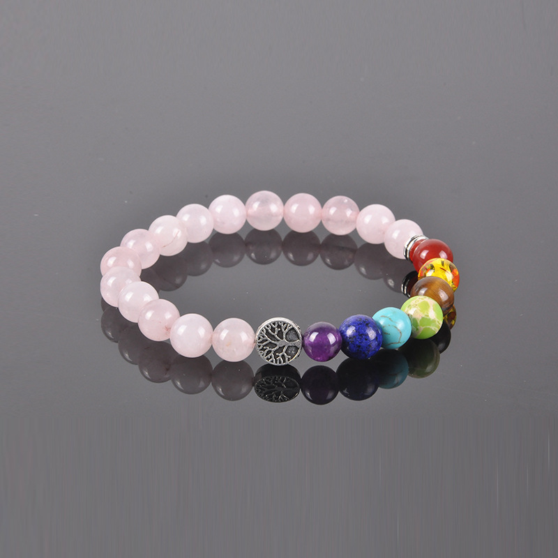 8mm Natural Stone Tiger Eye Rose Quartz Agate Chakra Beads Tree Of Life Bracelet Bangles Bracelets for Women Yoga Jewelry