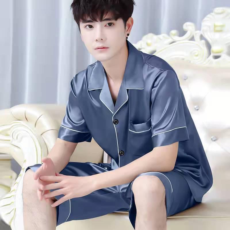 Men's Sleepwear Men's Loungewear Set Summer Ice Silk Thin Pajamas Faux Short-sleeved Shorts, Single set 1
Men's Sleepwear Men's Loungewear Set Summer Ice Silk Thin Pajamas Faux Short-sleeved Shorts, Single set 1