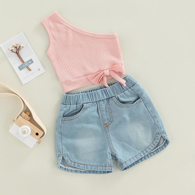Clothing Sets 2Pcs Kid Girls Sweet Style Outfit Toddlers Summer Solid Color Sloping Shoulder Sleeveless Tops Denim Shorts Set, Picture shown
Clothing Sets 2Pcs Kid Girls Sweet Style Outfit Toddlers Summer Solid Color Sloping Shoulder Sleeveless Tops Denim Shorts Set, Picture shown