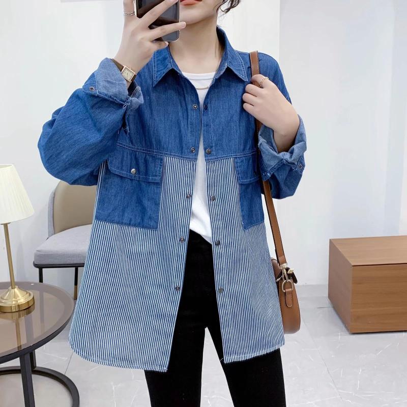 Women's Blouses 80378 Spring Autumn Patchwork Women Denim Shirts Fashion Stripes Simple Long Sleeves Loose Split Fork Office Daily Casual, 80378 light blue
Women's Blouses 80378 Spring Autumn Patchwork Women Denim Shirts Fashion Stripes Simple Long Sleeves Loose Split Fork Office Daily Casual, 80378 light blue