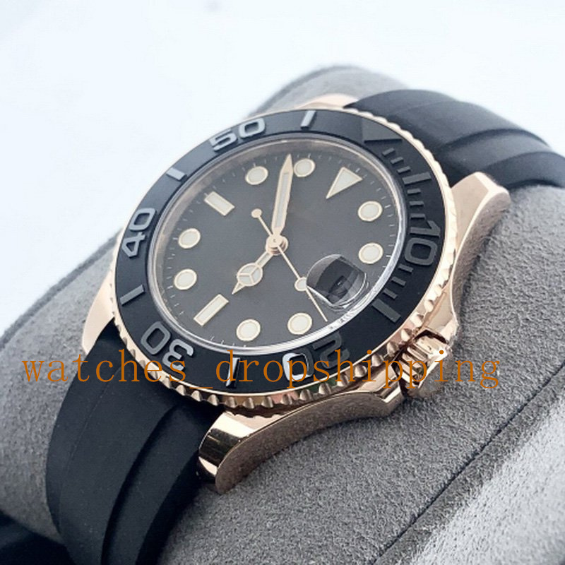 2 Colors Classic Mens Watches Gold/Sivler 40mm Automatic Mechanical Rubber Strap Asia Stable Movement Sapphire Glass Sports Fashion Man's Wristwatches