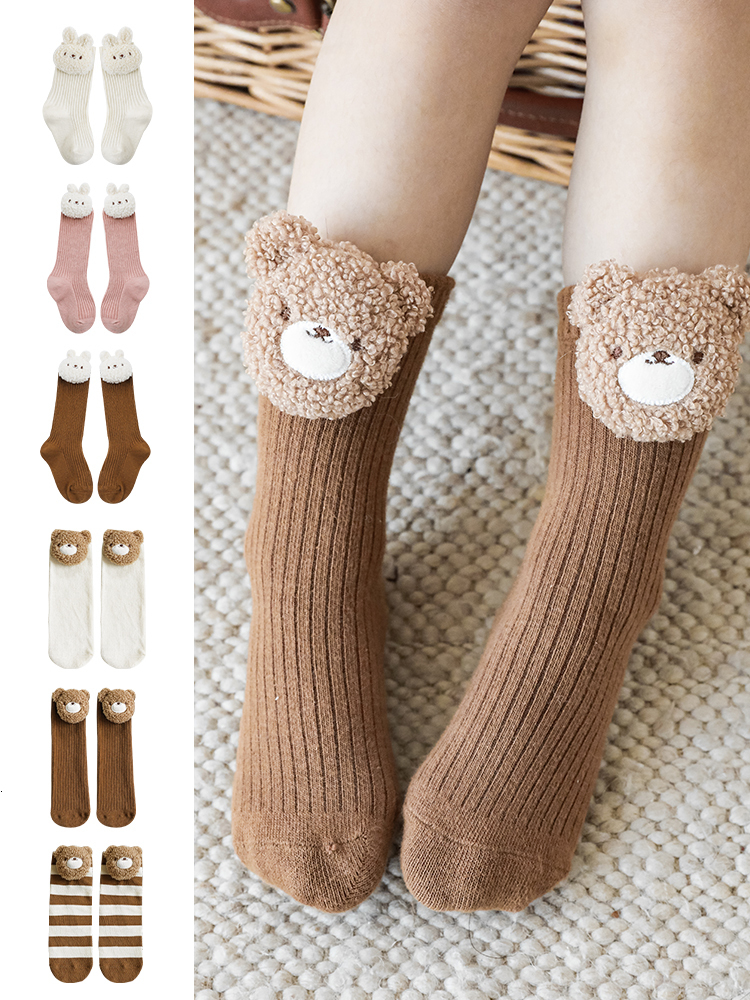 Kids Socks Girls Autumn Knitted Cute Three Dimensional Bear Baby Handmade Breathable Elastic Mid Tube 221203