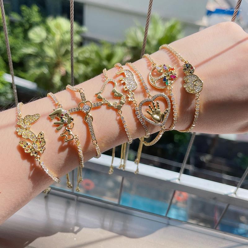 Link Bracelets 10Pcs High Quality Crystal Tennis Bracelet Fashion Cz Pave Butterfly Elephant Cross Heart Charm Sparkling Adjustable
Link Bracelets 10Pcs High Quality Crystal Tennis Bracelet Fashion Cz Pave Butterfly Elephant Cross Heart Charm Sparkling Adjustable
