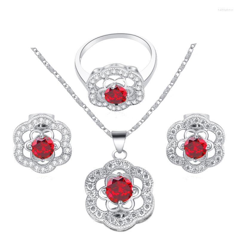 Necklace Earrings Set ROLILASON Top Quality Red Flower Zircon Silver Fashion Rings Sz #7 #8 #9 JS556, Picture shown
Necklace Earrings Set ROLILASON Top Quality Red Flower Zircon Silver Fashion Rings Sz #7 #8 #9 JS556, Picture shown