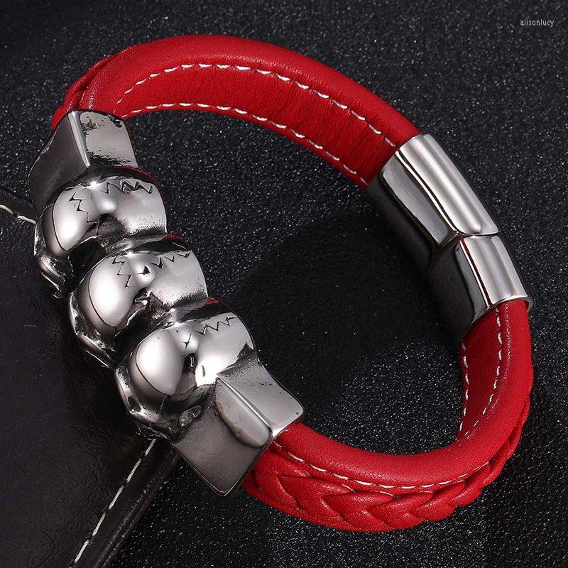 Charm Bracelets Punk Stainless Steel Skull Men Red Leather Wristband Magnetic Buckle Bangles Rock Hip Hop Jewelry FR0837
Charm Bracelets Punk Stainless Steel Skull Men Red Leather Wristband Magnetic Buckle Bangles Rock Hip Hop Jewelry FR0837