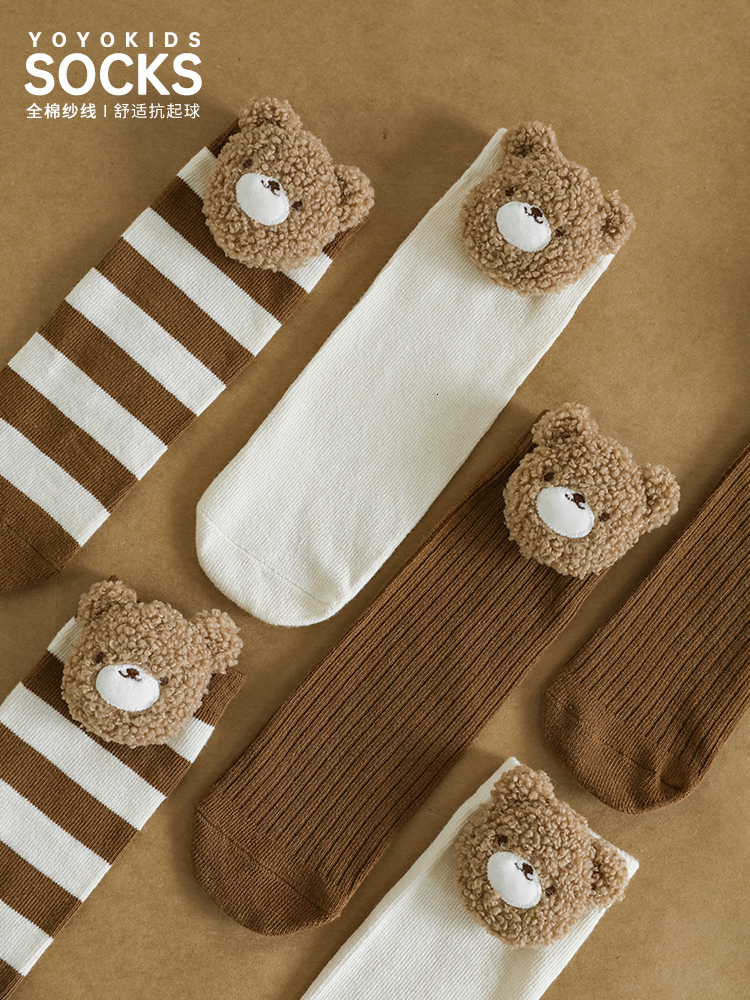 Kids Socks Girls Autumn Knitted Cute Three Dimensional Bear Baby Handmade Breathable Elastic Mid Tube 221203