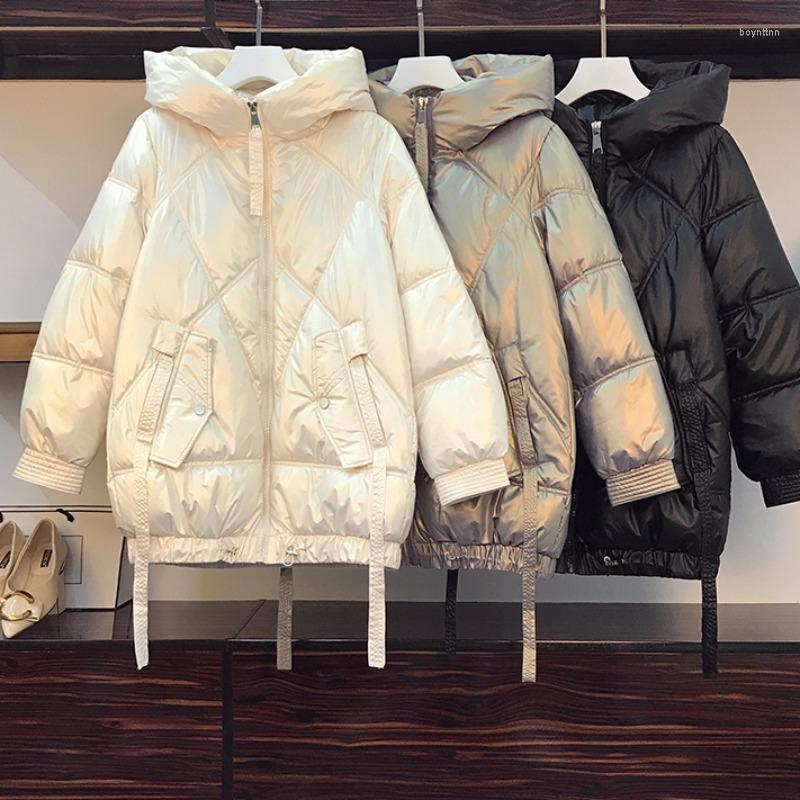 Women's Down 2022 Winter Chic Warm Loose Parkas Zip-up Hooded Long Sleeve Thicken Jackets Women Side Pockets Dazzling Padded-cotton Coat, White
Women's Down 2022 Winter Chic Warm Loose Parkas Zip-up Hooded Long Sleeve Thicken Jackets Women Side Pockets Dazzling Padded-cotton Coat, White