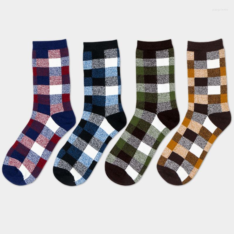 Men's Socks Pure Cotton Men British Wind Small Squares Cylinder Leisure, 01