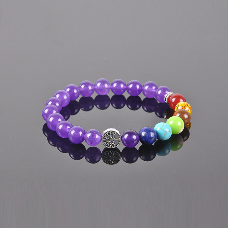 8mm Natural Stone Tiger Eye Rose Quartz Agate Chakra Beads Tree Of Life Bracelet Bangles Bracelets for Women Yoga Jewelry
