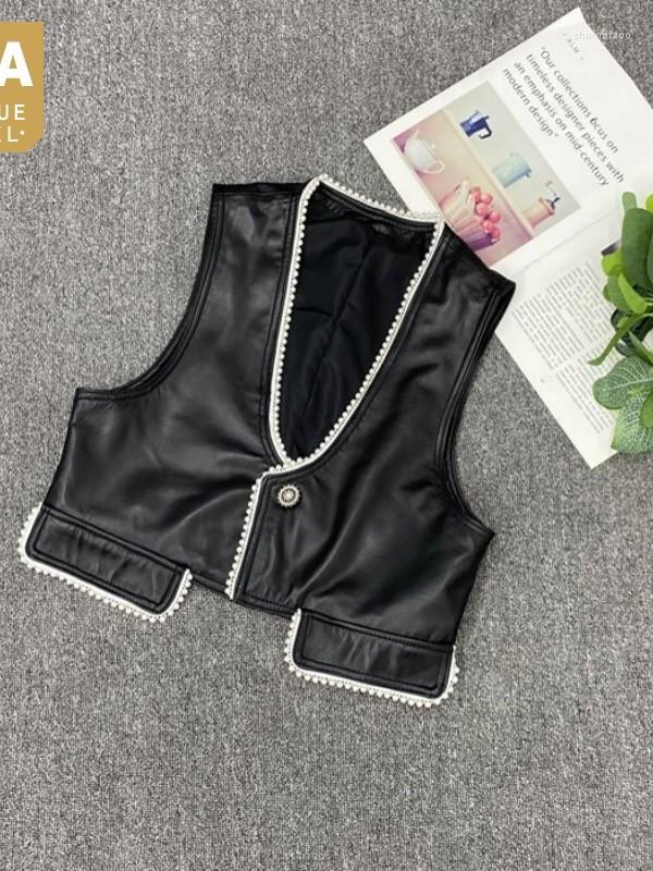Women's Vests Sheepskin Women Beading Genuine Leather Vest Elegant Office V-Neck Cropped Waistcoat Single Button Loose Sleeveless Jacket, Black
Women's Vests Sheepskin Women Beading Genuine Leather Vest Elegant Office V-Neck Cropped Waistcoat Single Button Loose Sleeveless Jacket, Black