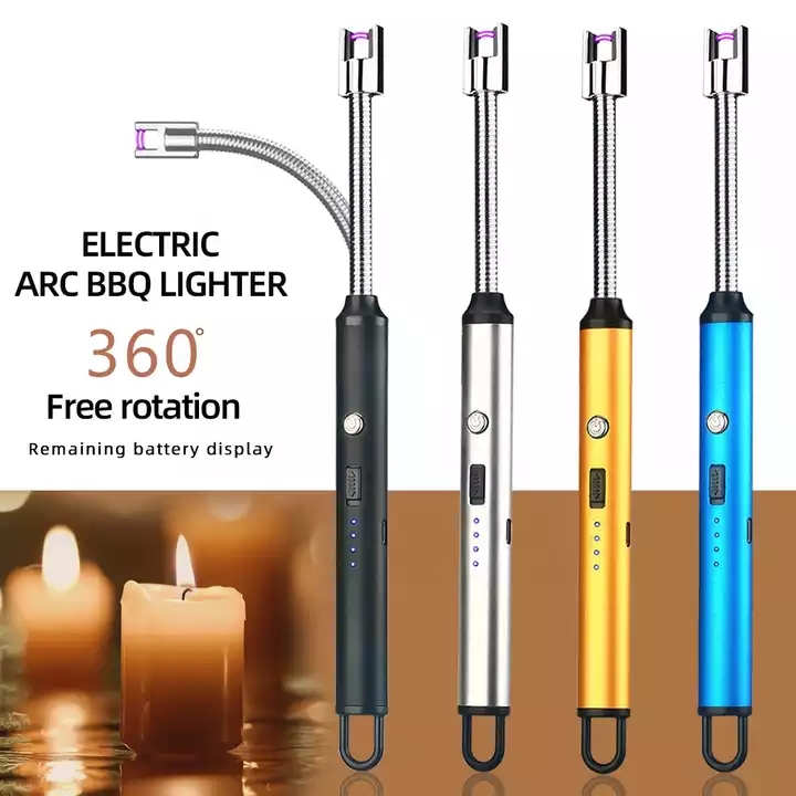 Electric Rechargeable Long Kitchen Lighter for Stove Windproof LED Plasma Arc Flameless Candle Unusual Lighters Outdoor Inventory 1205