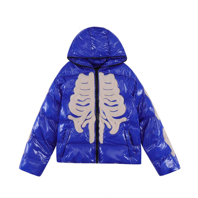 Men s Down Parkas Hip Hop Winter Skeleton Jacket Streetwear Coat Glossy Thick Warm Bone Print Harajuku Y2k Male Puffer Parker Jackets 221205