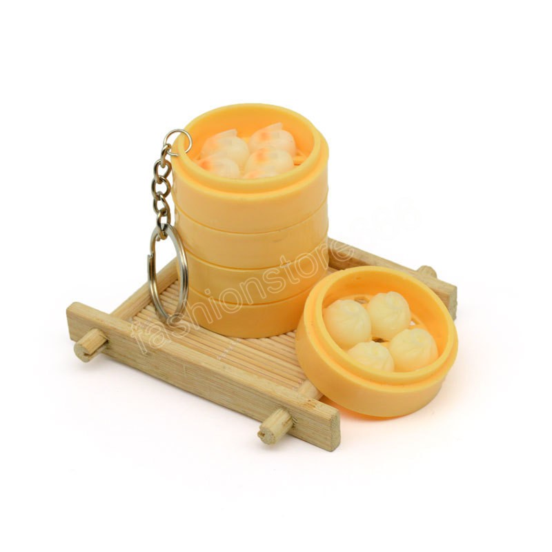 Mini Steamer Bag Hanging Keychain Chinese Food Bun Dumpling Pendant Women Couple Kids Toy Backpack Phone Car Key ring Decor