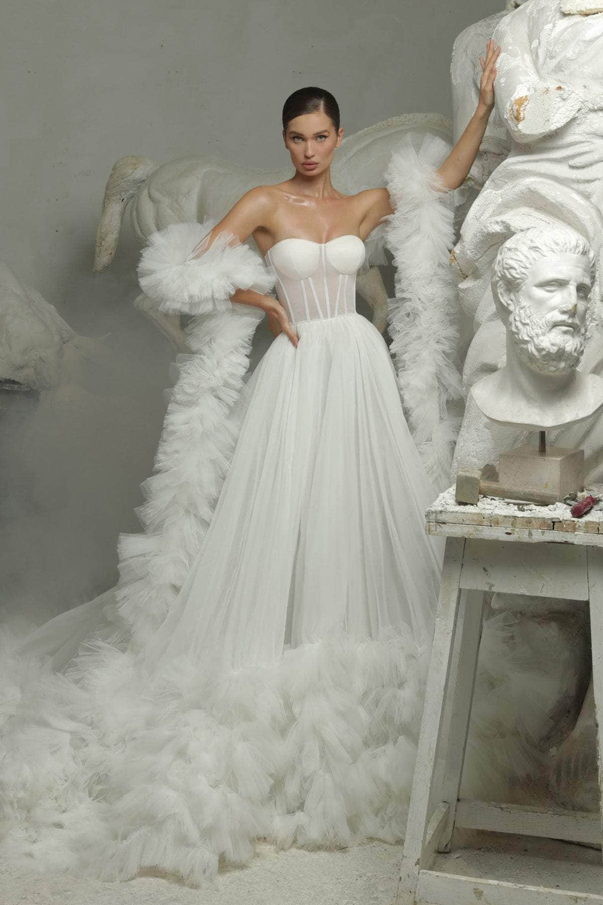 Tulle Evening Dresses Perspective Sheer Long Robe Puffy Tiered Ruffles Dress for Baby Shower Prom Party Wear Gowns