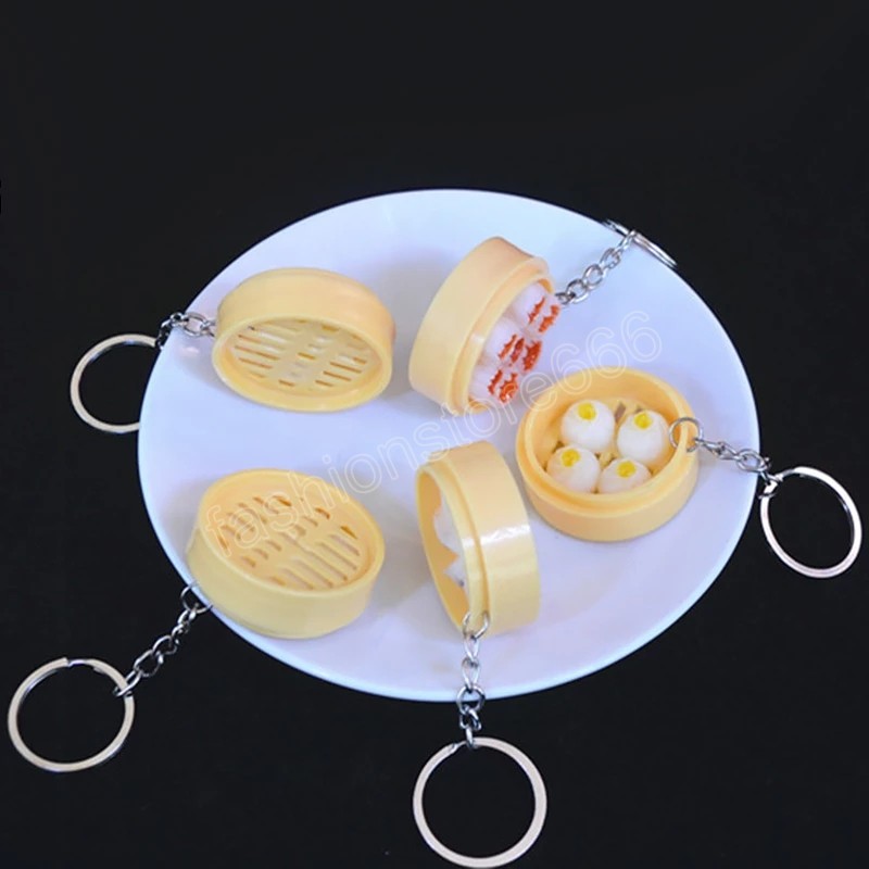 Mini Steamer Bag Hanging Keychain Chinese Food Bun Dumpling Pendant Women Couple Kids Toy Backpack Phone Car Key ring Decor