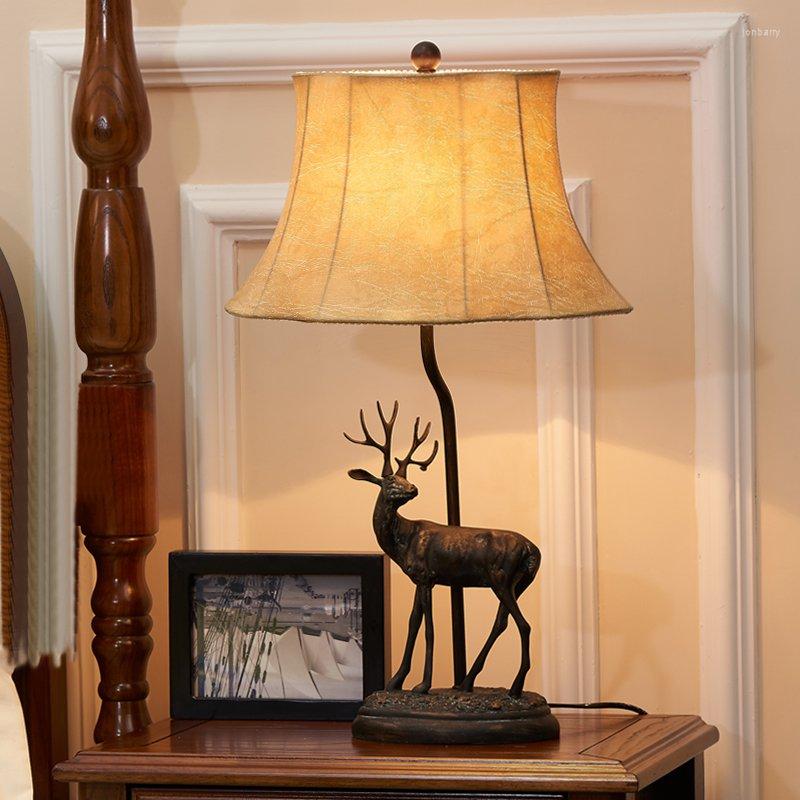 Lamps Table Living Room Lights European Resin Elk Modern Fabric Bedroom Beside Light American Loft Study Desk Lamp